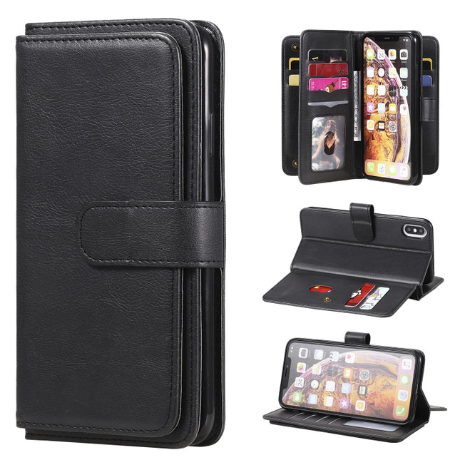 For iPhone XS Max Multifunctional Magnetic Copper Buckle Horizontal Flip Solid Color Leather Case with 10 Card Slots & Wallet & Holder & Photo Frame(Black)-garmade.com
