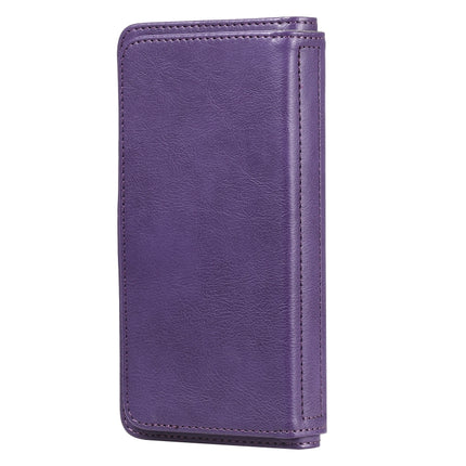 For iPhone XS Max Multifunctional Magnetic Copper Buckle Horizontal Flip Solid Color Leather Case with 10 Card Slots & Wallet & Holder & Photo Frame(Purple)-garmade.com
