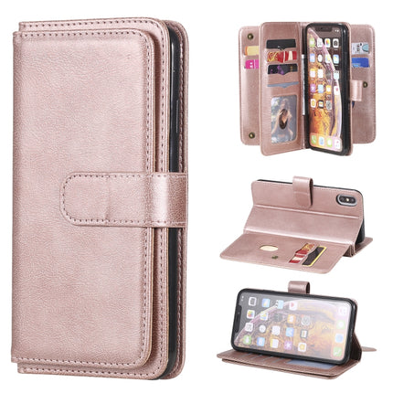 For iPhone XS Max Multifunctional Magnetic Copper Buckle Horizontal Flip Solid Color Leather Case with 10 Card Slots & Wallet & Holder & Photo Frame(Rose Gold)-garmade.com