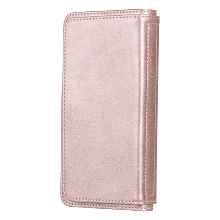 For iPhone XS Max Multifunctional Magnetic Copper Buckle Horizontal Flip Solid Color Leather Case with 10 Card Slots & Wallet & Holder & Photo Frame(Rose Gold)-garmade.com