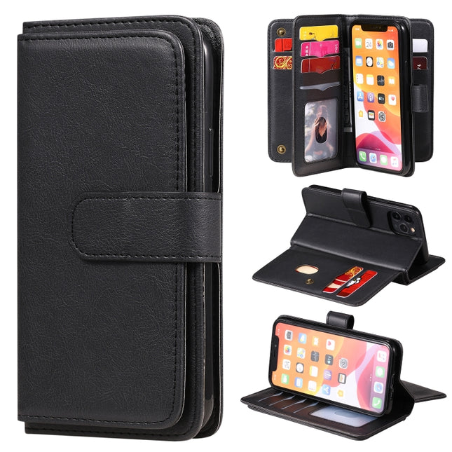 For iPhone 11 Pro Multifunctional Magnetic Copper Buckle Horizontal Flip Solid Color Leather Case with 10 Card Slots & Wallet & Holder & Photo Frame(Black)-garmade.com
