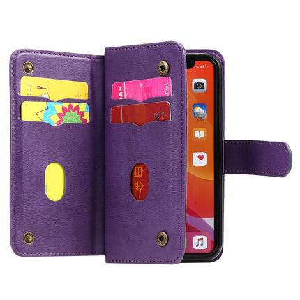 For iPhone 11 Pro Multifunctional Magnetic Copper Buckle Horizontal Flip Solid Color Leather Case with 10 Card Slots & Wallet & Holder & Photo Frame(Purple)-garmade.com