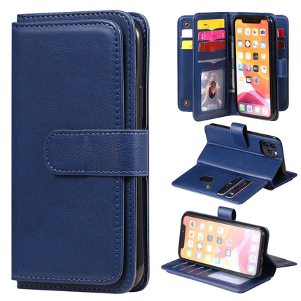 For iPhone 11 Pro Multifunctional Magnetic Copper Buckle Horizontal Flip Solid Color Leather Case with 10 Card Slots & Wallet & Holder & Photo Frame(Dark Blue)-garmade.com