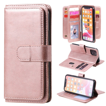 For iPhone 11 Pro Multifunctional Magnetic Copper Buckle Horizontal Flip Solid Color Leather Case with 10 Card Slots & Wallet & Holder & Photo Frame(Rose Gold)-garmade.com