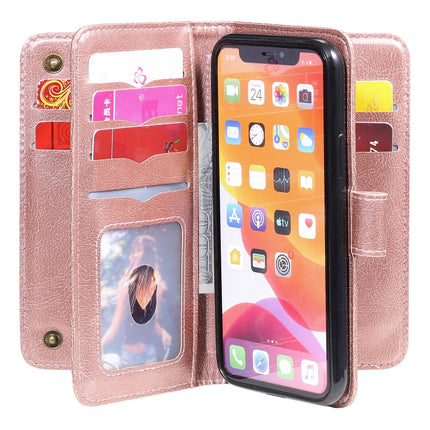 For iPhone 11 Pro Multifunctional Magnetic Copper Buckle Horizontal Flip Solid Color Leather Case with 10 Card Slots & Wallet & Holder & Photo Frame(Rose Gold)-garmade.com