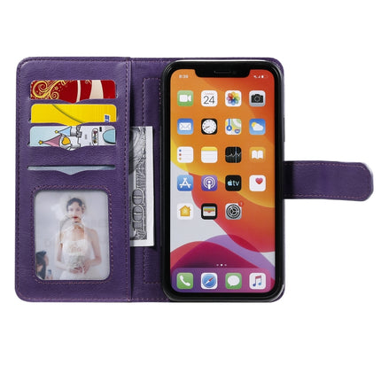 For iPhone 11 Multifunctional Magnetic Copper Buckle Horizontal Flip Solid Color Leather Case with 10 Card Slots & Wallet & Holder & Photo Frame(Purple)-garmade.com