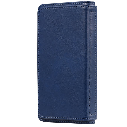 For iPhone 11 Multifunctional Magnetic Copper Buckle Horizontal Flip Solid Color Leather Case with 10 Card Slots & Wallet & Holder & Photo Frame(Dark Blue)-garmade.com