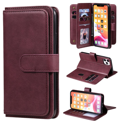 For iPhone 11 Pro Max Multifunctional Magnetic Copper Buckle Horizontal Flip Solid Color Leather Case with 10 Card Slots & Wallet & Holder & Photo Frame(Wine Red)-garmade.com