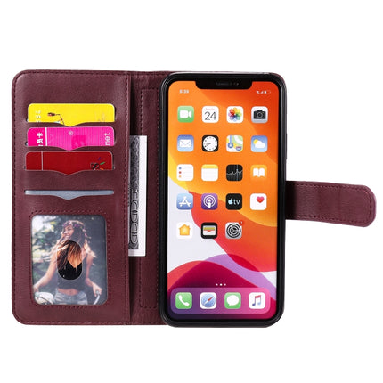 For iPhone 11 Pro Max Multifunctional Magnetic Copper Buckle Horizontal Flip Solid Color Leather Case with 10 Card Slots & Wallet & Holder & Photo Frame(Wine Red)-garmade.com
