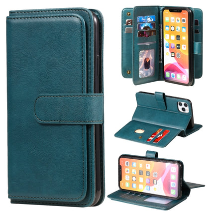 For iPhone 11 Pro Max Multifunctional Magnetic Copper Buckle Horizontal Flip Solid Color Leather Case with 10 Card Slots & Wallet & Holder & Photo Frame(Dark Green)-garmade.com
