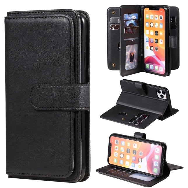 For iPhone 11 Pro Max Multifunctional Magnetic Copper Buckle Horizontal Flip Solid Color Leather Case with 10 Card Slots & Wallet & Holder & Photo Frame(Black)-garmade.com