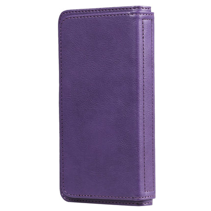 For iPhone 11 Pro Max Multifunctional Magnetic Copper Buckle Horizontal Flip Solid Color Leather Case with 10 Card Slots & Wallet & Holder & Photo Frame(Purple)-garmade.com