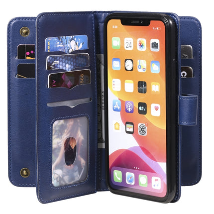 For iPhone 11 Pro Max Multifunctional Magnetic Copper Buckle Horizontal Flip Solid Color Leather Case with 10 Card Slots & Wallet & Holder & Photo Frame(Dark Blue)-garmade.com