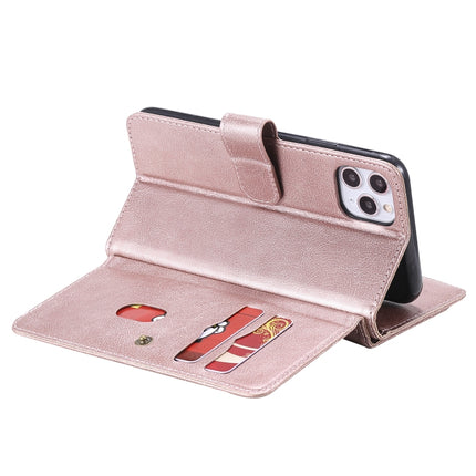 For iPhone 11 Pro Max Multifunctional Magnetic Copper Buckle Horizontal Flip Solid Color Leather Case with 10 Card Slots & Wallet & Holder & Photo Frame(Rose Gold)-garmade.com