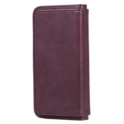 For iPhone 12 mini Multifunctional Magnetic Copper Buckle Horizontal Flip Solid Color Leather Case with 10 Card Slots & Wallet & Holder & Photo Frame(Wine Red)-garmade.com