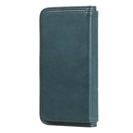 For iPhone 12 mini Multifunctional Magnetic Copper Buckle Horizontal Flip Solid Color Leather Case with 10 Card Slots & Wallet & Holder & Photo Frame(Dark Green)-garmade.com
