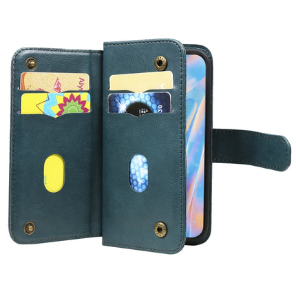 For iPhone 12 mini Multifunctional Magnetic Copper Buckle Horizontal Flip Solid Color Leather Case with 10 Card Slots & Wallet & Holder & Photo Frame(Dark Green)-garmade.com