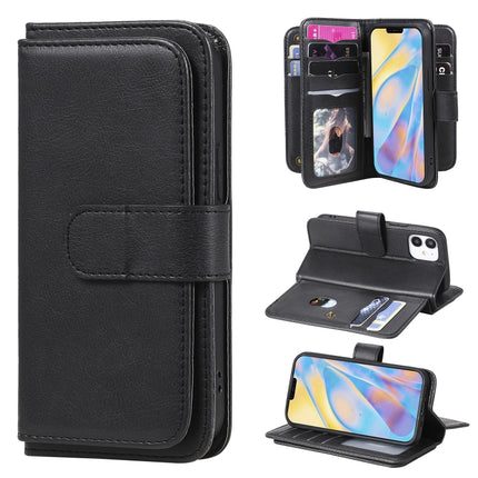 For iPhone 12 mini Multifunctional Magnetic Copper Buckle Horizontal Flip Solid Color Leather Case with 10 Card Slots & Wallet & Holder & Photo Frame(Black)-garmade.com