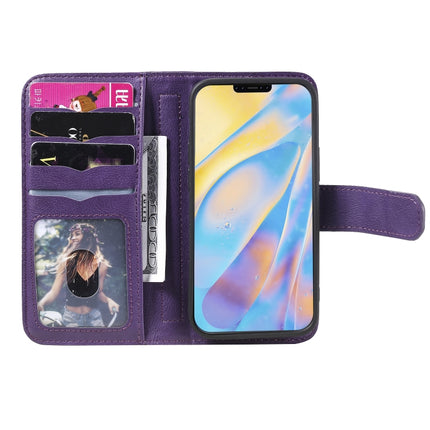 For iPhone 12 mini Multifunctional Magnetic Copper Buckle Horizontal Flip Solid Color Leather Case with 10 Card Slots & Wallet & Holder & Photo Frame(Purple)-garmade.com