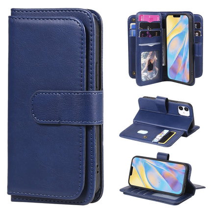 For iPhone 12 mini Multifunctional Magnetic Copper Buckle Horizontal Flip Solid Color Leather Case with 10 Card Slots & Wallet & Holder & Photo Frame(Dark Blue)-garmade.com
