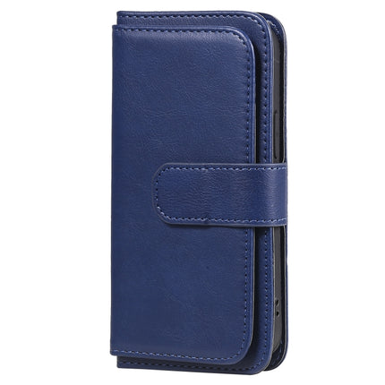 For iPhone 12 mini Multifunctional Magnetic Copper Buckle Horizontal Flip Solid Color Leather Case with 10 Card Slots & Wallet & Holder & Photo Frame(Dark Blue)-garmade.com