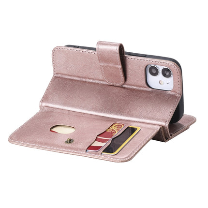 For iPhone 12 mini Multifunctional Magnetic Copper Buckle Horizontal Flip Solid Color Leather Case with 10 Card Slots & Wallet & Holder & Photo Frame(Rose Gold)-garmade.com