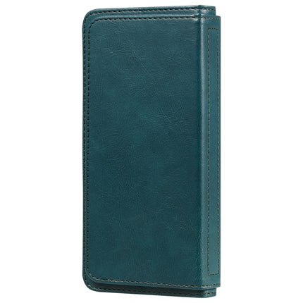 Multifunctional Magnetic Copper Buckle Horizontal Flip Solid Color Leather Case with 10 Card Slots & Wallet & Holder & Photo Frame(Dark Green)-garmade.com