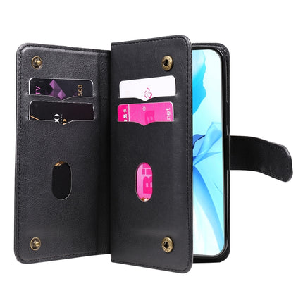 Multifunctional Magnetic Copper Buckle Horizontal Flip Solid Color Leather Case with 10 Card Slots & Wallet & Holder & Photo Frame(Black)-garmade.com