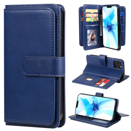Multifunctional Magnetic Copper Buckle Horizontal Flip Solid Color Leather Case with 10 Card Slots & Wallet & Holder & Photo Frame(Dark Blue)-garmade.com