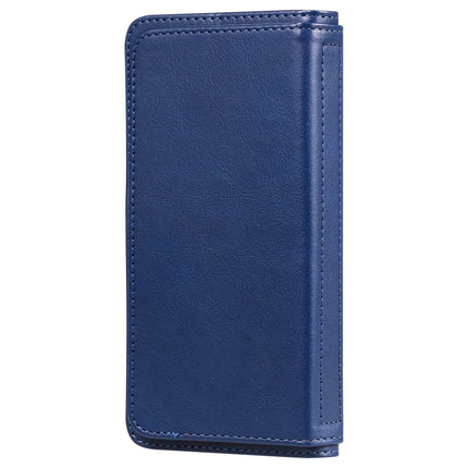 Multifunctional Magnetic Copper Buckle Horizontal Flip Solid Color Leather Case with 10 Card Slots & Wallet & Holder & Photo Frame(Dark Blue)-garmade.com