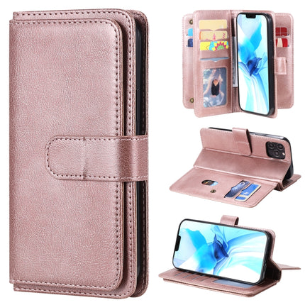 Multifunctional Magnetic Copper Buckle Horizontal Flip Solid Color Leather Case with 10 Card Slots & Wallet & Holder & Photo Frame(Rose Gold)-garmade.com