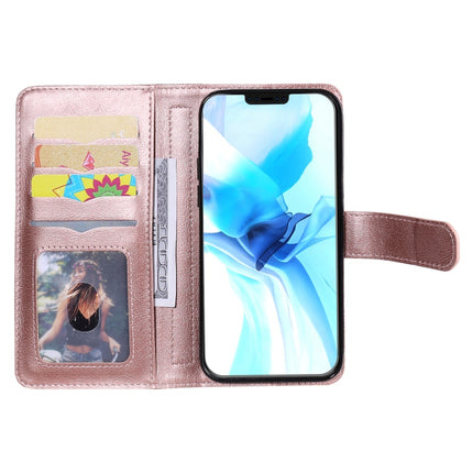 Multifunctional Magnetic Copper Buckle Horizontal Flip Solid Color Leather Case with 10 Card Slots & Wallet & Holder & Photo Frame(Rose Gold)-garmade.com