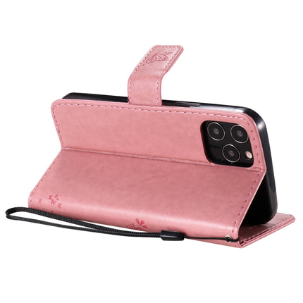 For iPhone 12 / 12 Pro Tree & Cat Embossed Pattern Horizontal Flip Leather Case with Holder & Card Slots & Wallet & Lanyard(Pink)-garmade.com