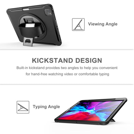 For iPad Pro 12.9 inch (2020) 360 Degree Rotation PC+TPU Protective Cover with Holder & Hand Strap & Pen Slot(Black)-garmade.com