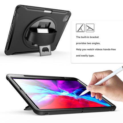 For iPad Pro 12.9 inch (2020) 360 Degree Rotation PC+TPU Protective Cover with Holder & Hand Strap & Pen Slot(Black)-garmade.com