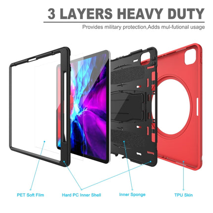 For iPad Pro 12.9 inch (2020) 360 Degree Rotation PC+TPU Protective Cover with Holder & Hand Strap & Pen Slot(Red)-garmade.com