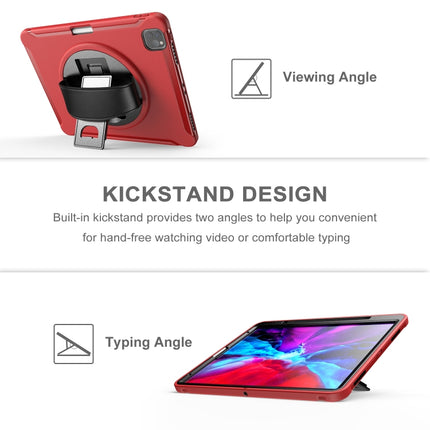 For iPad Pro 12.9 inch (2020) 360 Degree Rotation PC+TPU Protective Cover with Holder & Hand Strap & Pen Slot(Red)-garmade.com