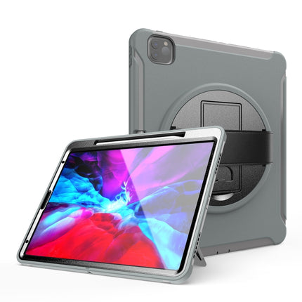 For iPad Pro 12.9 inch (2020) 360 Degree Rotation PC+TPU Protective Cover with Holder & Hand Strap & Pen Slot(Gray)-garmade.com