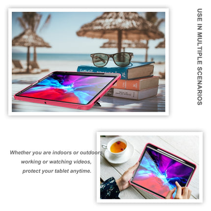 For iPad Pro 12.9 inch (2020) 360 Degree Rotation PC+TPU Protective Cover with Holder & Hand Strap & Pen Slot(Rose Red)-garmade.com