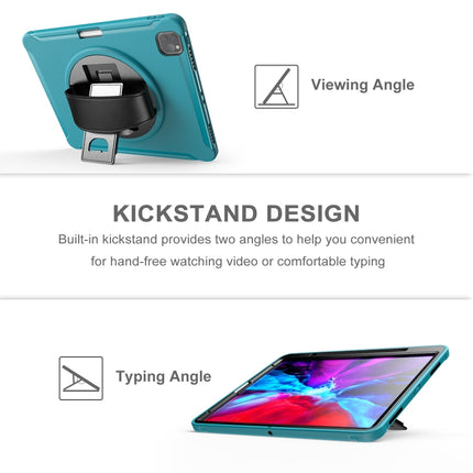 For iPad Pro 12.9 inch (2020) 360 Degree Rotation PC+TPU Protective Cover with Holder & Hand Strap & Pen Slot(Light Blue)-garmade.com