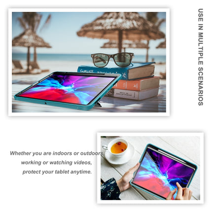 For iPad Pro 12.9 inch (2020) 360 Degree Rotation PC+TPU Protective Cover with Holder & Hand Strap & Pen Slot(Light Blue)-garmade.com