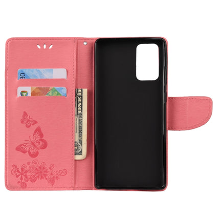For Samsung Galaxy Note20 Butterflies Embossing Horizontal Flip Leather Case with Holder & Card Slots & Wallet(Pink)-garmade.com