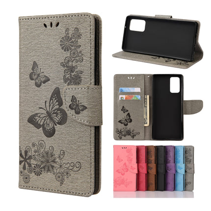 For Samsung Galaxy Note20 Butterflies Embossing Horizontal Flip Leather Case with Holder & Card Slots & Wallet(Grey)-garmade.com