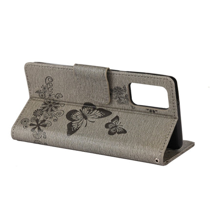 For Samsung Galaxy Note20 Butterflies Embossing Horizontal Flip Leather Case with Holder & Card Slots & Wallet(Grey)-garmade.com