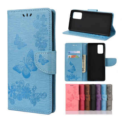 For Samsung Galaxy Note20 Butterflies Embossing Horizontal Flip Leather Case with Holder & Card Slots & Wallet(Blue)-garmade.com