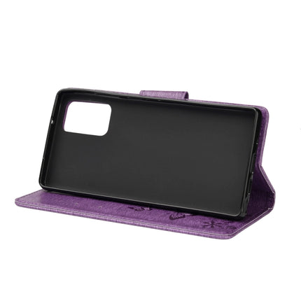 For Samsung Galaxy Note20 Butterflies Embossing Horizontal Flip Leather Case with Holder & Card Slots & Wallet(Purple)-garmade.com