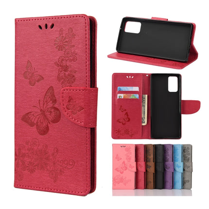 For Samsung Galaxy Note20 Butterflies Embossing Horizontal Flip Leather Case with Holder & Card Slots & Wallet(Red)-garmade.com