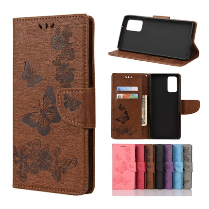For Samsung Galaxy Note20 Butterflies Embossing Horizontal Flip Leather Case with Holder & Card Slots & Wallet(Brown)-garmade.com