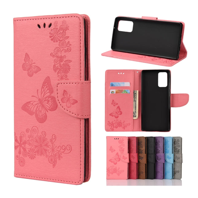 For Samsung Galaxy Note20 Ultra Butterflies Embossing Horizontal Flip Leather Case with Holder & Card Slots & Wallet(Pink)-garmade.com