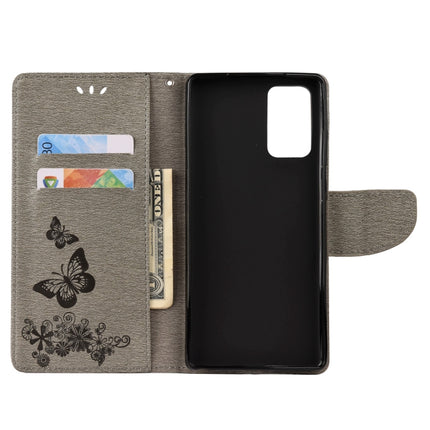 For Samsung Galaxy Note20 Ultra Butterflies Embossing Horizontal Flip Leather Case with Holder & Card Slots & Wallet(Grey)-garmade.com